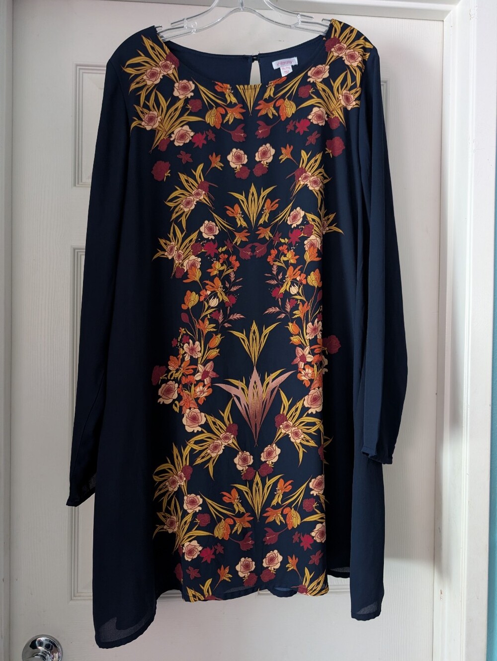 XXL Xhilaration Navy Long-Sleeve Floral Shift Dress